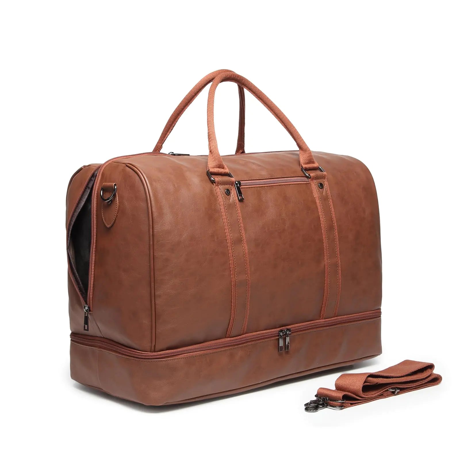 JetSet Leather Duffel - Oversized Brown Weekender with Shoe Compartment